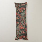Traditionele Paisley Linocut Warm Sinaasappel Mint Lichaamskussen (Achterkant (Verticaal))