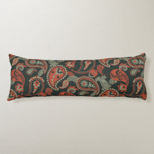 Traditionele Paisley Linocut Warm Sinaasappel Mint Lichaamskussen
