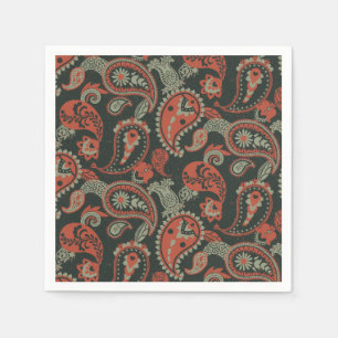 Traditionele Paisley Linocut Warm Sinaasappel Mint Servet