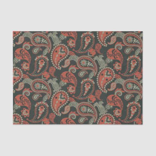 Traditionele Paisley Linocut Warm Sinaasappel Mint Tissuepapier (Voorkant)