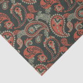 Traditionele Paisley Linocut Warm Sinaasappel Mint Tissuepapier (Detail)