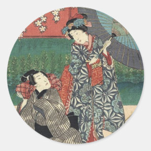 traditionele paraplu kimono japanse geisha ronde sticker