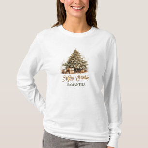 Traditionele pastelgroene en ivoren kerstboom t-shirt