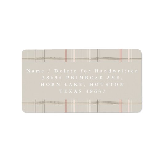 Traditionele Plaid Cozy Cabin Beige Gold Adres Etiket (Voorkant)