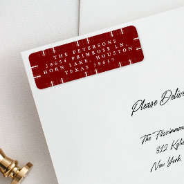 Traditionele plaid gezellige cabine diepe rode ker etiket