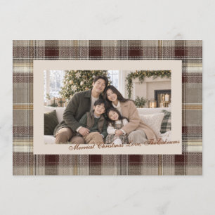 Traditionele Plaid Nostalgische Tartan Familie Fot Feestdagenkaart