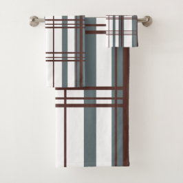 Traditionele Plaid Rookgrijs, Diep Burgundy, Wit Bad Handdoek