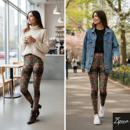 Traditionele Plaid Tartan Bourgondië Groen Donker Leggings