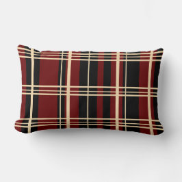 Traditionele Plaid Zwart, Boter Crème, Donkerrood Kussen