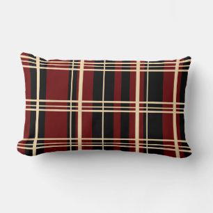 Traditionele Plaid Zwart, Boter Crème, Donkerrood Kussen