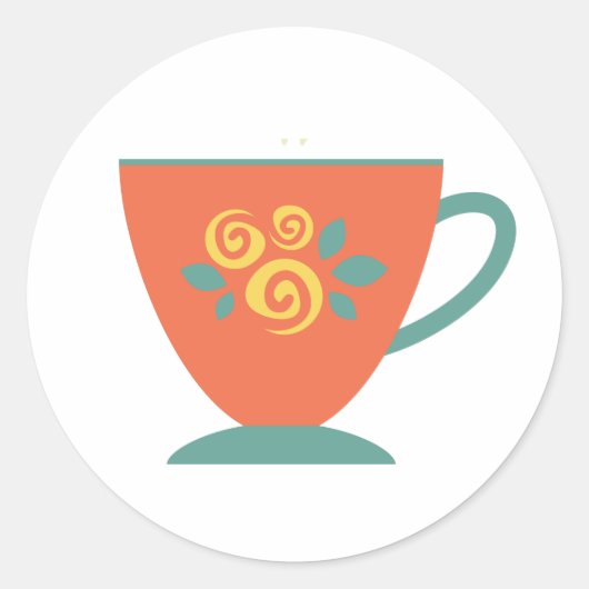 Traditionele porseleinen theekop in sinaasappel en ronde sticker (Voorkant)