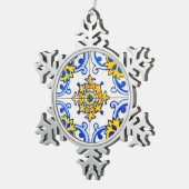Traditionele Portugese Azulejo-tegel Tin Sneeuwvlok Ornament (Rechts)