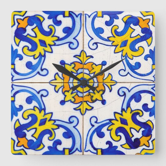 Traditionele Portugese Azulejo-tegel Vierkante Klok (Voorkant)