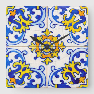 Traditionele Portugese Azulejo-tegel Vierkante Klok