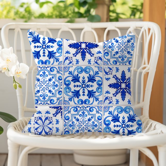 Traditionele Portugese Tegel Pattern Blue White Buitenkussen (Creator heeft geüpload)