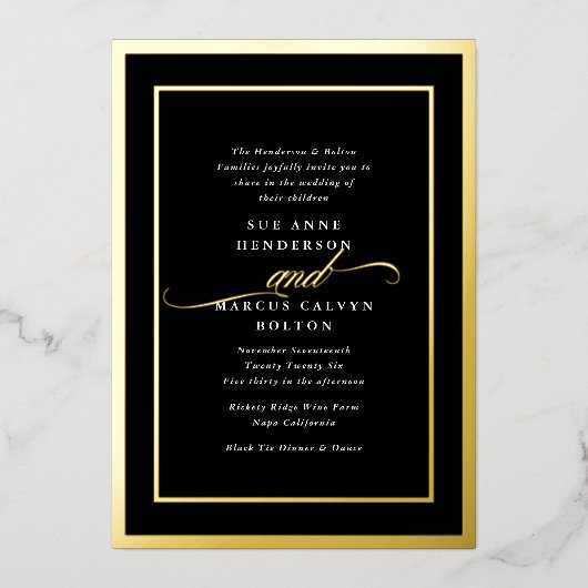 Traditionele premium kalligrafie gouden Lijst brui Folie Uitnodiging (Voorkant)