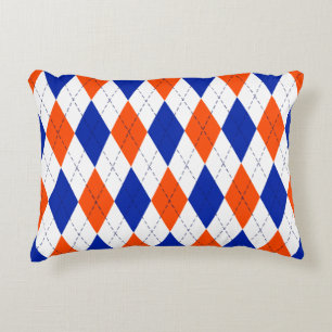 Traditionele Preppy Argyle in Oranje en blauw Accent Kussen