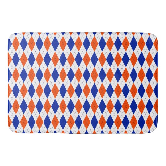 Traditionele Preppy Argyle in Oranje en blauw Badmat (Voorkant)