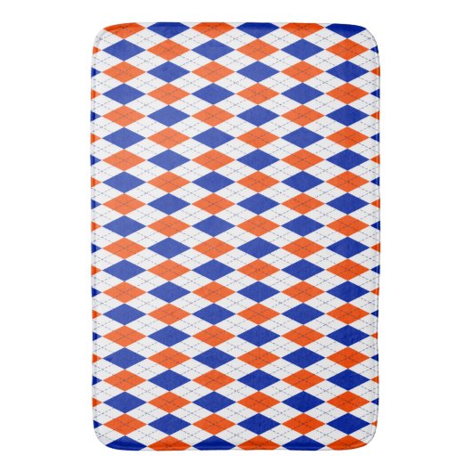 Traditionele Preppy Argyle in Oranje en blauw Badmat (Voorkant Verticaal)