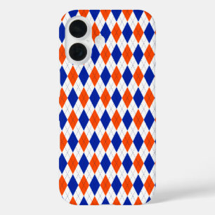 Traditionele Preppy Argyle in Oranje en blauw iPhone 16 Hoesje