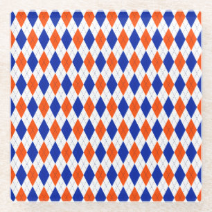 Traditionele Preppy Argyle in Oranje en blauw Glazen Onderzetter