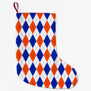 Traditionele Preppy Argyle in Oranje en blauw Kleine Kerstsok