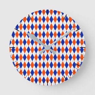 Traditionele Preppy Argyle in Oranje en blauw Ronde Klok