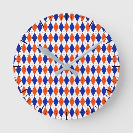 Traditionele Preppy Argyle in Oranje en blauw Ronde Klok (Voorkant)