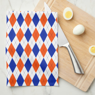 Traditionele Preppy Argyle in Oranje en blauw Theedoek