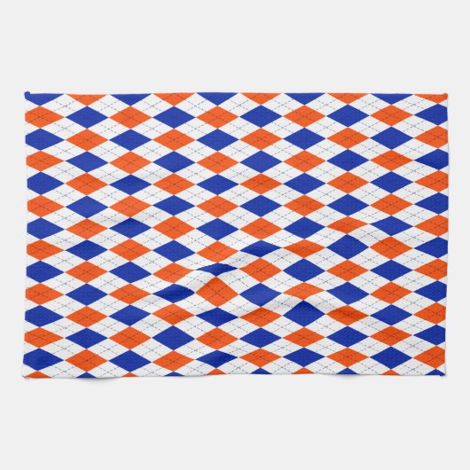 Traditionele Preppy Argyle in Oranje en blauw Theedoek (Horizontaal)