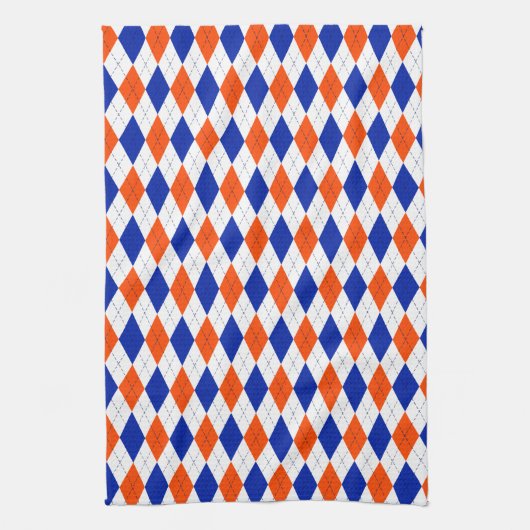Traditionele Preppy Argyle in Oranje en blauw Theedoek (Verticaal)
