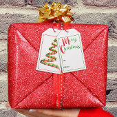 Traditionele Red Green Ribbon-kerstboom Cadeaulabel