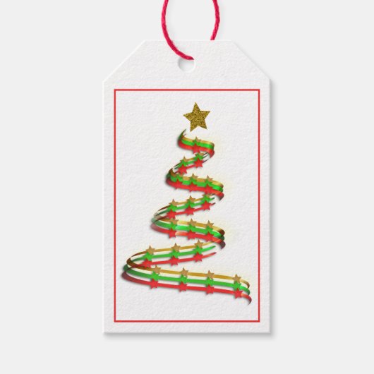 Traditionele Red Green Ribbon-kerstboom Cadeaulabel (Voorkant)