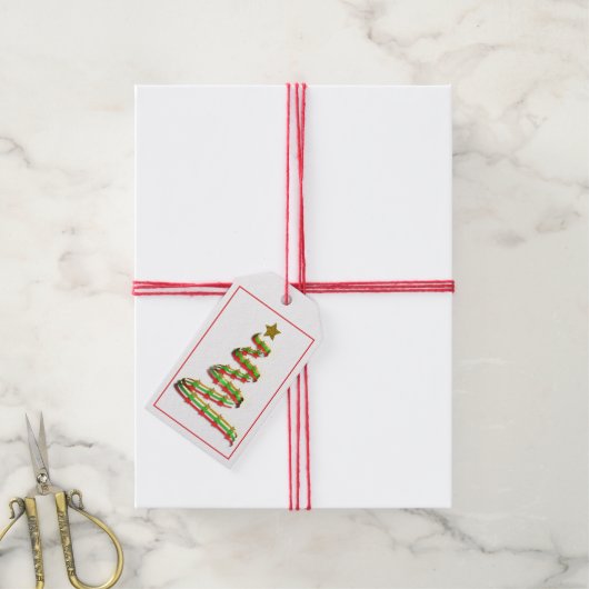 Traditionele Red Green Ribbon-kerstboom Cadeaulabel (Met Touw)