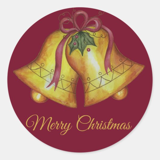 Traditionele Red Kerstmis Bells Holiday Ronde Sticker (Voorkant)