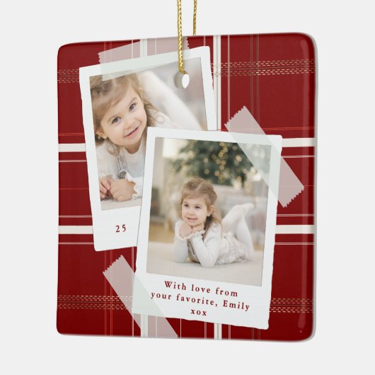 Traditionele Red Plaid 2 foto Keepsake Kerstmis Keramisch Ornament (Links)