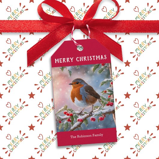 Traditionele Robin Schattig Aquarel Prettig Kerstf Cadeaulabel
