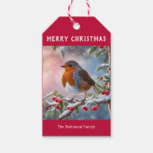 Traditionele Robin Schattig Aquarel Prettig Kerstf Cadeaulabel (Voorkant)