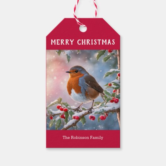 Traditionele Robin Schattigee Waterverf Vrolijk Ke Cadeaulabel (Voorkant)