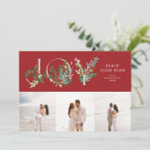 Traditionele rode blad botanische JOY collage foto Feestdagenkaart (Staand voorkant)