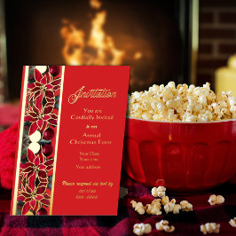 Traditionele rode bloemen folie kerst uitnodiging