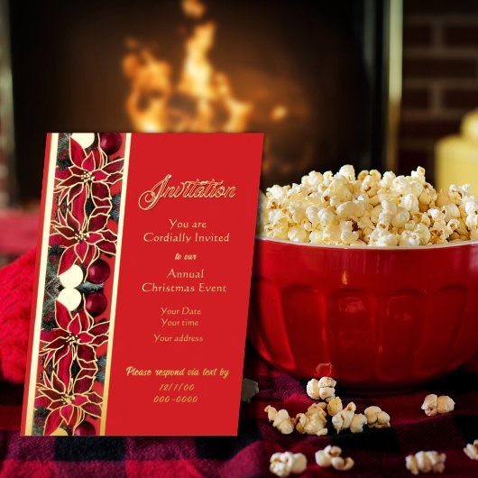 Traditionele rode bloemen folie kerst uitnodiging