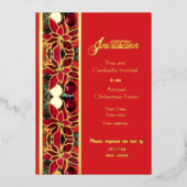 Traditionele rode bloemen folie kerst uitnodiging (Voorkant)