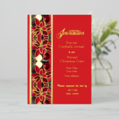 Traditionele rode bloemen folie kerst uitnodiging (Staand Voorkant)