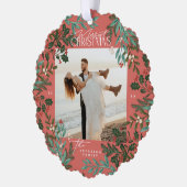 Traditionele rode botanische kerst foto ornament kaart (Links)