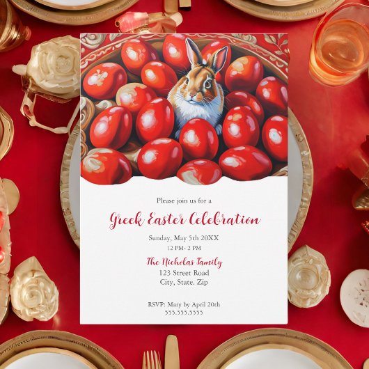 Traditionele rode eieren met konijn kaart