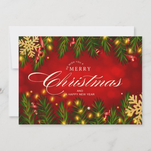 Traditionele rode en gouden kerst feestdagenkaart (Voorkant)