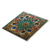 Traditionele rode en groene bloemkeramische kunst tegeltje (Zijkant)