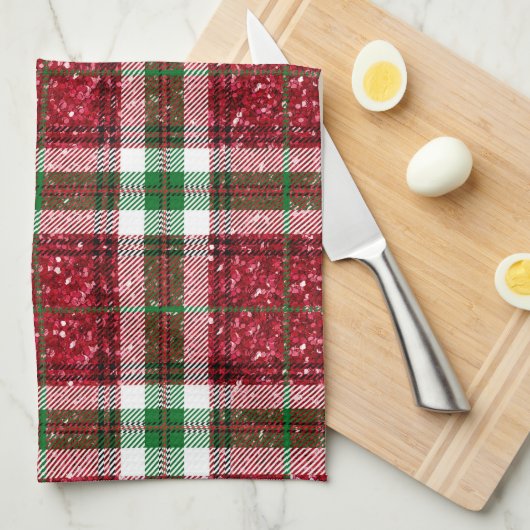Traditionele rode en groene kerst Glitter Theedoek (Quarter Fold)