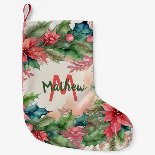 Traditionele rode en groene kerst Holly Krans Kleine Kerstsok (Voorkant)